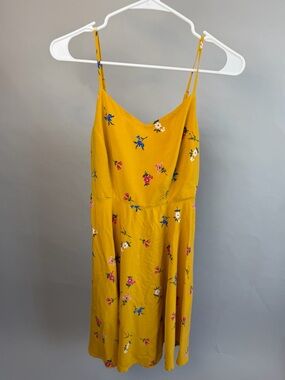 Old Navy Yellow Floral Sundress Medium Smocked Back Side Zip Dress